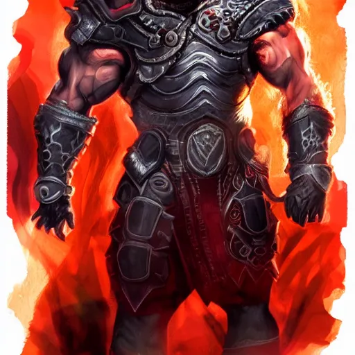 Image similar to a highly detailed character portrait of a muscular man wearing a epic shadow armor with glowing red eyes