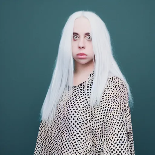 Image similar to Adult Billie Eilish modeling, Canon EOS R5, f/1.4, ISO 200, 1/160s, 8K, RAW, unedited, symmetrical balance, in-frame