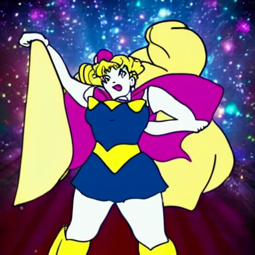 Image similar to obese man cosplaying as sailormoon