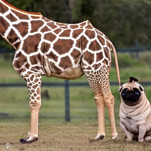 Image similar to a Giraffe-Pug Hybrid, A Giraffe that looks like a pug, huge tusks, afternoon hangout, good times photograph, candid