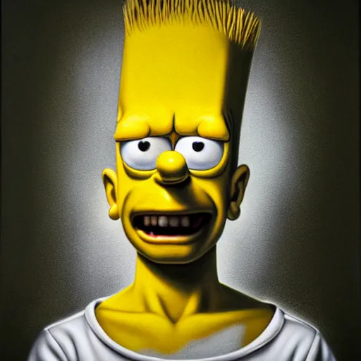 Prompt: portrait of photorealistic bart simpson by brad kunkle