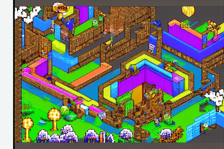 Image similar to pixel art of a game, colorful