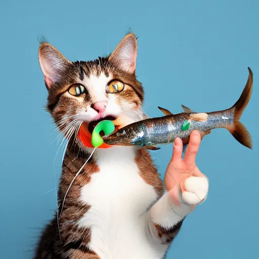 Image similar to cat holding fish in his mouth