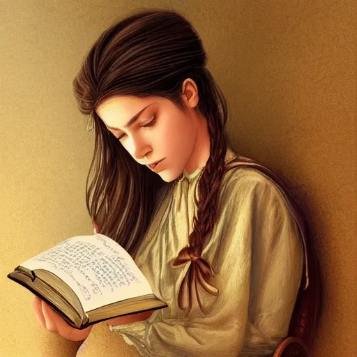 Image similar to village girl reading a book, cinematic, intricate, elegant, highly detailed, digital painting, artstation, concept art, smooth, sharp, focus, illustration, art by artgerm and Johfra Bosschart