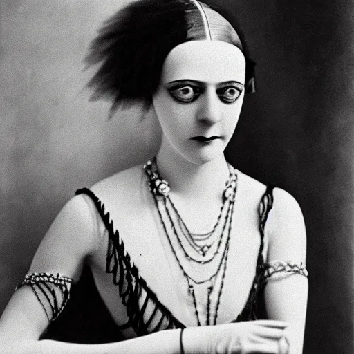 Image similar to photograph of a woman wearing weimar berlin fashion, 1 9 2 0's, looking at the camera, aesthetic, elaborate, intricate, highly detailed, detailed face, photorealism, smooth, sharp focus, rim light, art by man ray,