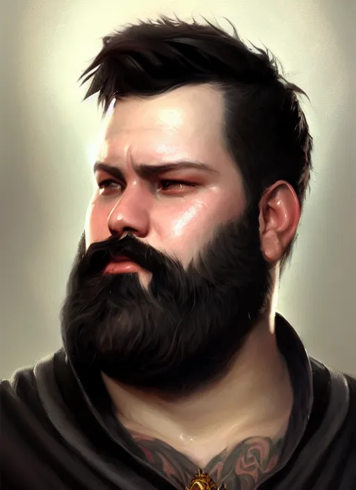 Image similar to a _ fantasy _ style _ portrait _ painting _ of white male short black hair chubby disconnected beard, rpg dnd oil _ painting _ unreal _ 5 _ daz. _ rpg _ portrait _ extremely _ detailed _ artgerm _ greg _ rutkowski _ greg