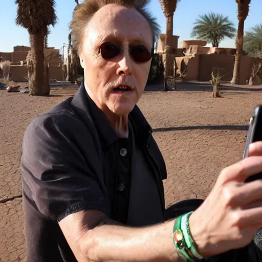 Prompt: christopher walken taking a selfie in egypt, hd 4 k photo