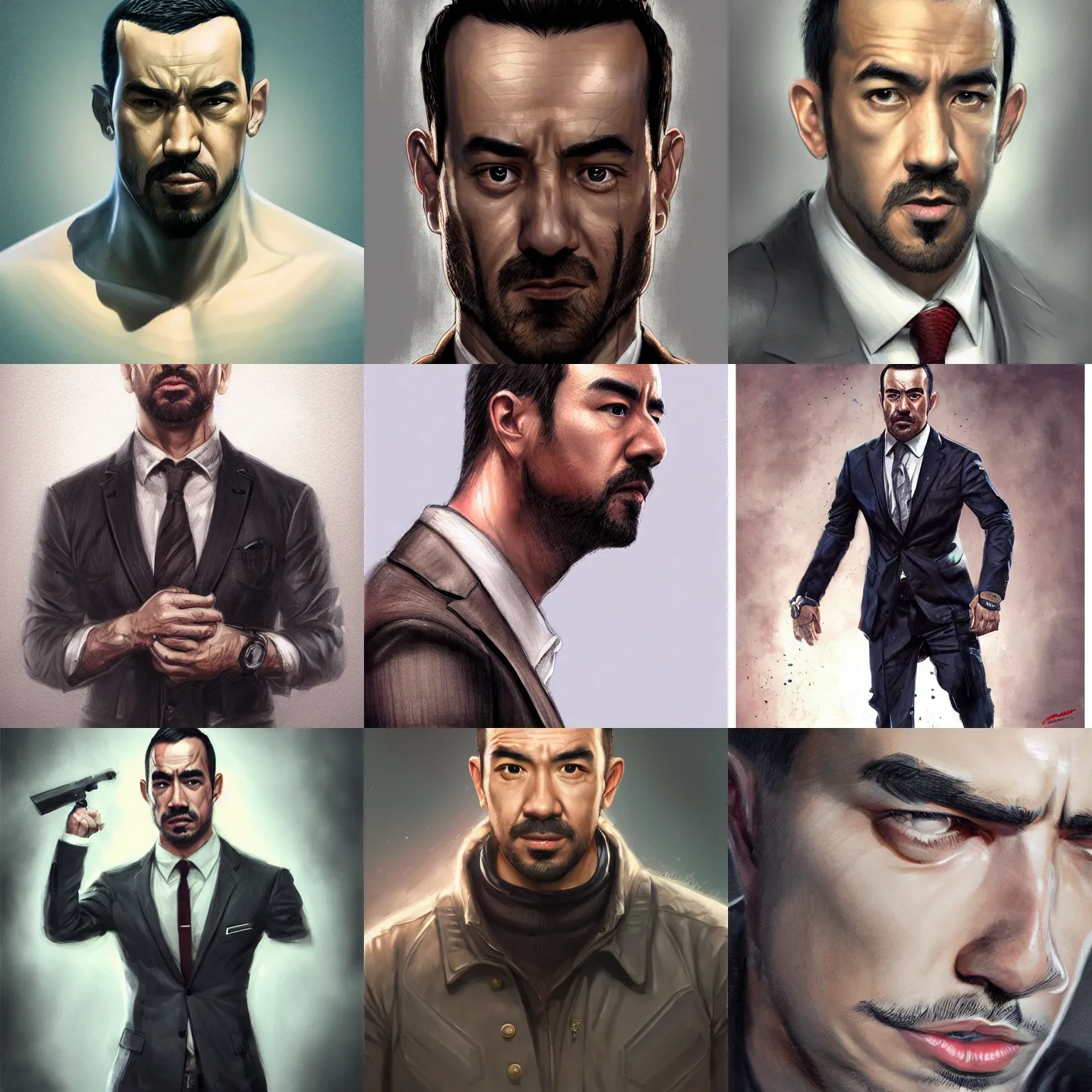 Prompt: rugged man, suit, joe taslim, portrait, highly detailed, headshot, digital painting, trending on artstation, concept art, sharp focus, illustration, art by artgerm and greg rutkowski and magali villeneuve