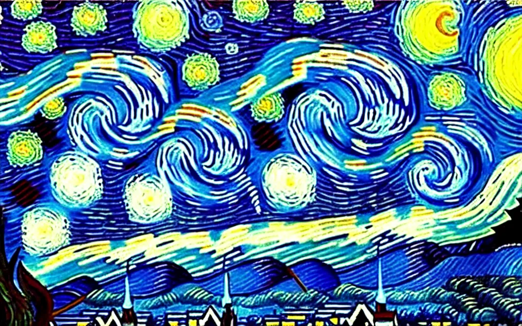 Image similar to the starry night with star wars starfighters high detailed by van gogh