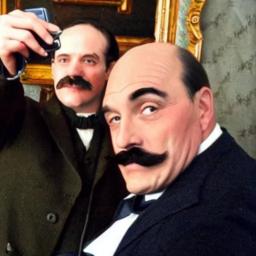 Image similar to Sherlock Holmes takes a selfie with Hercule Poirot, facebook