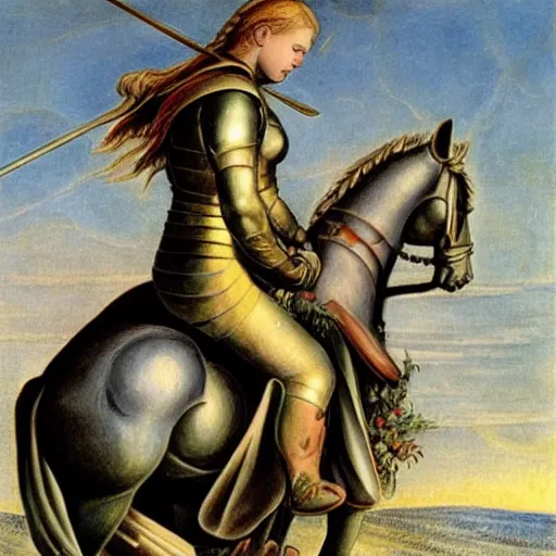 Prompt: beautiful virtuous jeanne d'arc in the style of william blake, terese nielsen,