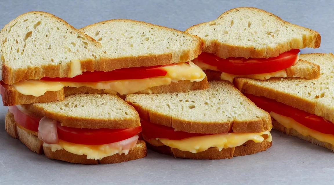 Image similar to a cheese and tomato sandwich.