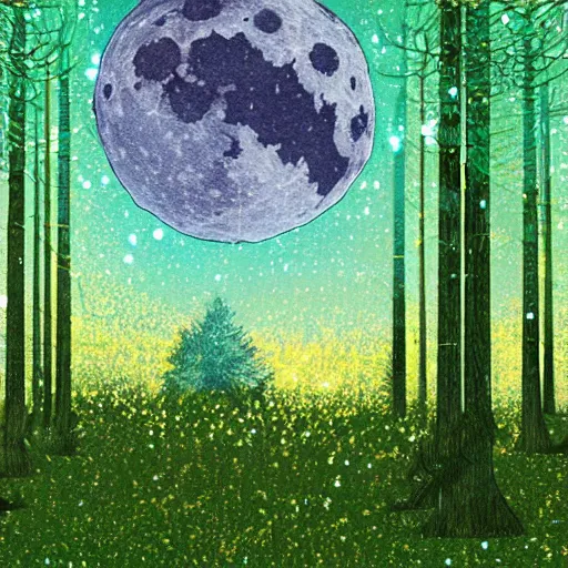 Prompt: fictional forest of trees on the moon