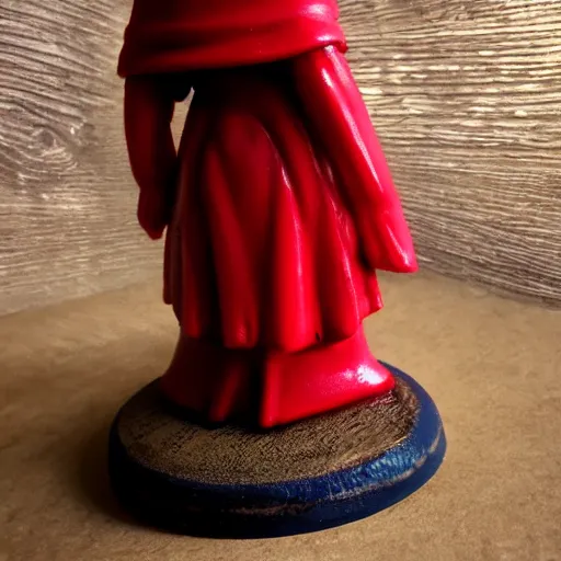 Prompt: 80mm resin model figure female gnome wearing long red coat ,fantasy, D&D, HDR, , natural light, medium close shot, dynamic pose, award winning photograph, Mucha style
