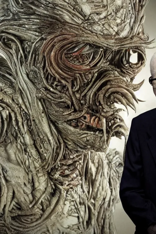 Image similar to rupert murdoch as a worm monster, photorealistic, cinematic lighting, highly detailed, very intricate, by guillermo del toro and hr giger