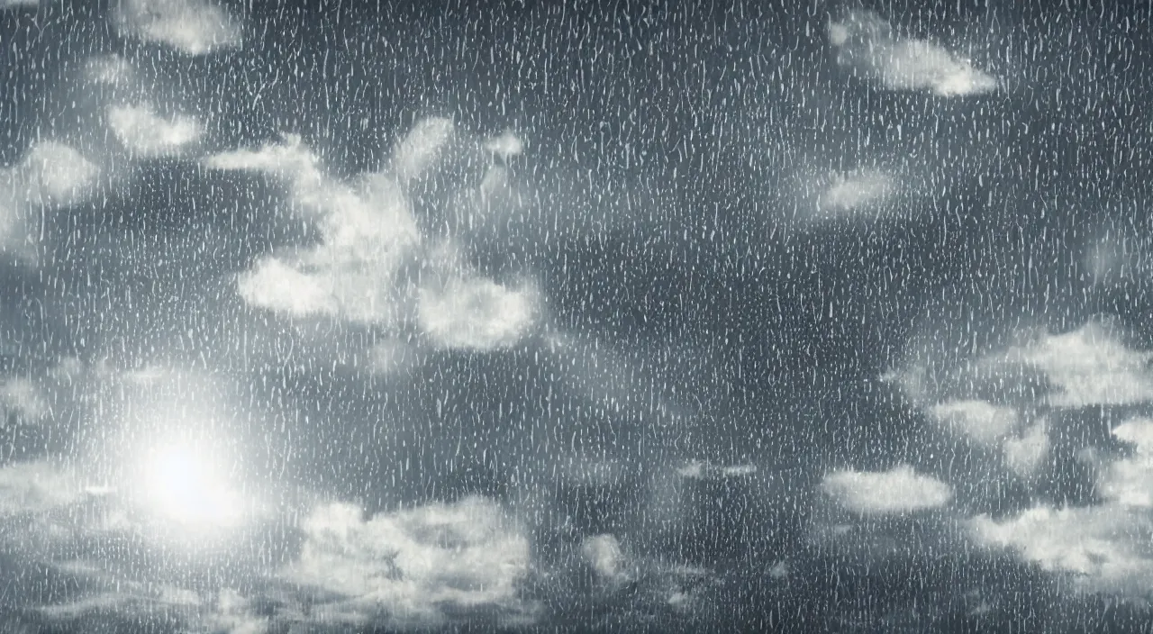 Prompt: Upside-down slow motion rain in a cloudless sky above dead land, sunny weather, hyper detailed photorealistic
