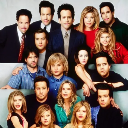 Prompt: the cast of its always sunny in philadelphia, in a scene of full house, photo realism, perfect face, realistic