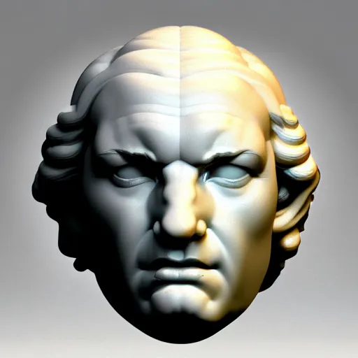 Prompt: 3 d sci - fi cgartist ambient occlusion rendering of a hyper realistic marble greek statuary head product photo white backdrop high key lighting by chris moore, by edward hopper, by col price, trending on artstation