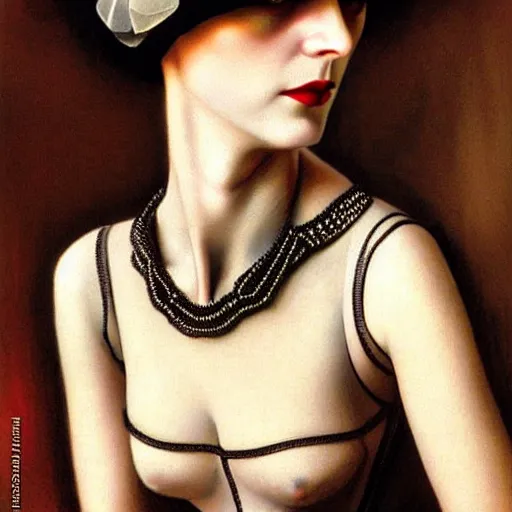 Prompt: a woman wearing weimar berlin fashion, 1 9 2 0's, looking at the camera, aesthetic, elaborate, intricate, highly detailed, detailed face, smooth, sharp focus, occlusion shadow, rim light, art by greg rutkowski and ilya kuvshinov and salvador dali,