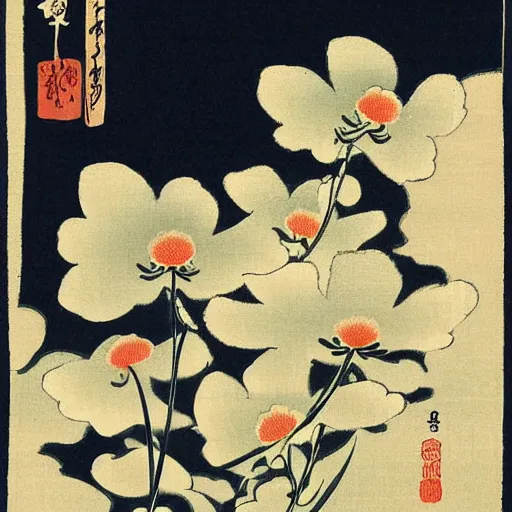 Prompt: japanese woodblock of flowers, by ohara koson