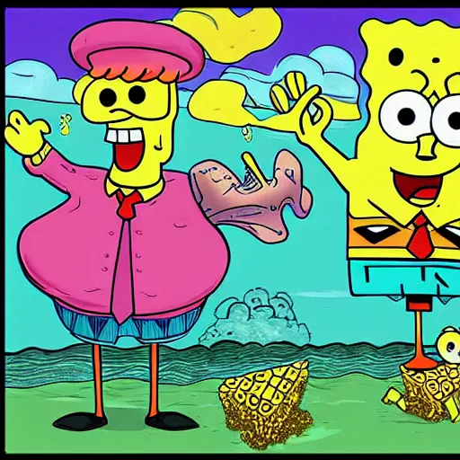 Image similar to spongebob squarepants under weed clouds, digital art, amazing detail, by Alexis Franklin