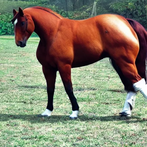 Image similar to a hyper obese horse. The horse is so fat that his legs can’t touch the ground