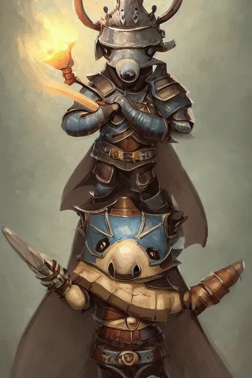 Image similar to cute little anthropomorphic Anteater knight wearing a cape and a crown, tiny, small, miniature bear, baby animal, short, pale blue armor, cute and adorable, pretty, beautiful, DnD character art portrait, matte fantasy painting, DeviantArt Artstation, by Jason Felix by Steve Argyle by Tyler Jacobson by Peter Mohrbacher, cinematic lighting