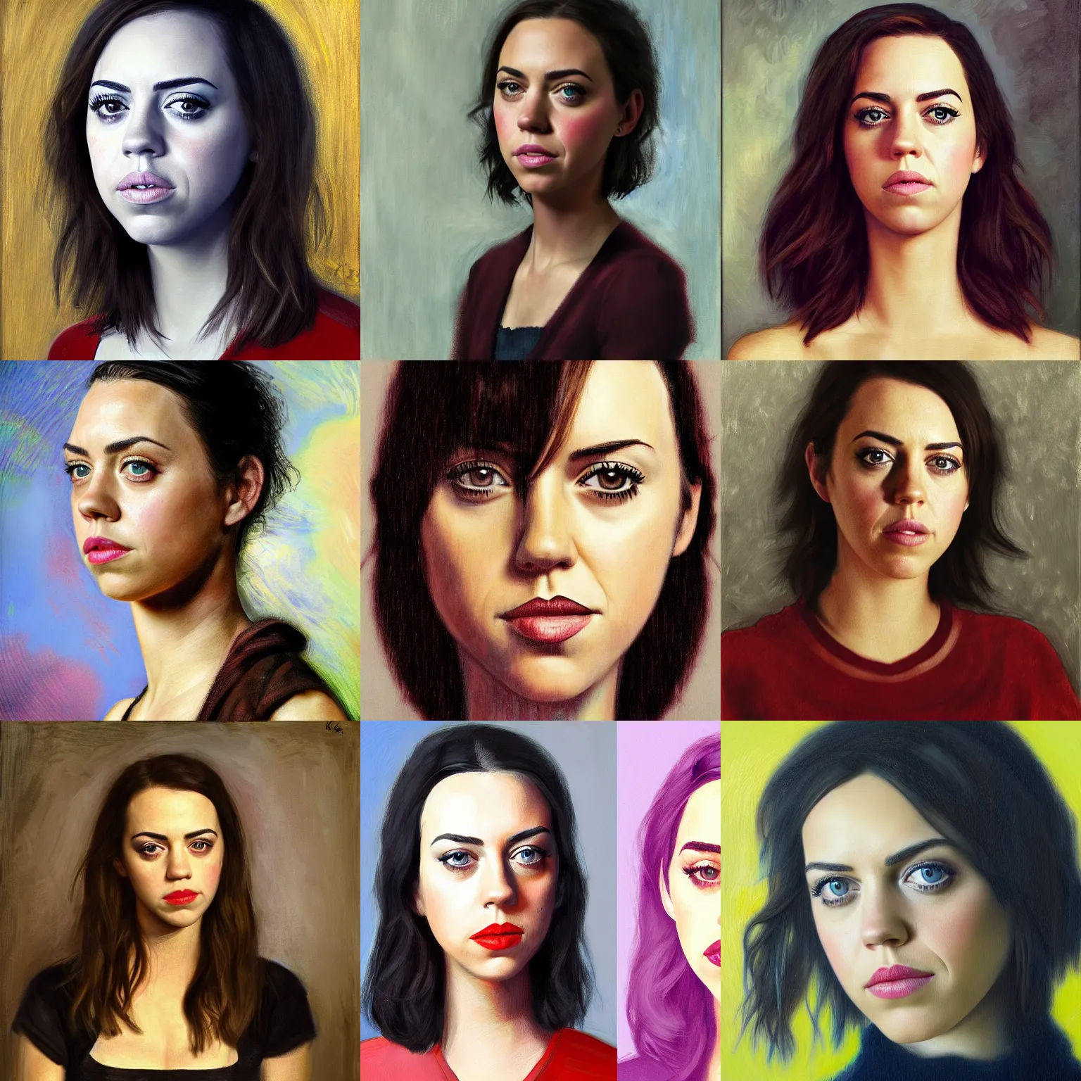 Prompt: portrait of a mix between aubrey plaza, katy perry, emma watson, scarlett johansson, 4 k art trending on artstation by monet, rembrandt, oil painting, digital