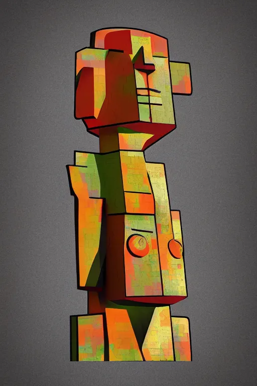 Image similar to cubist moai statue cutout digital illustration cartoon colorful beeple