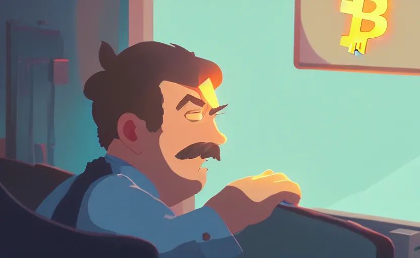 Prompt: angry realistic josef stalin trading bitcoin in front of computer, game design, golden hours, cory loftis, james gilleard, atey ghailan, makoto shinkai, goro fujita, studio ghibli, rim light, exquisite lighting, clear focus, very coherent, soft painting