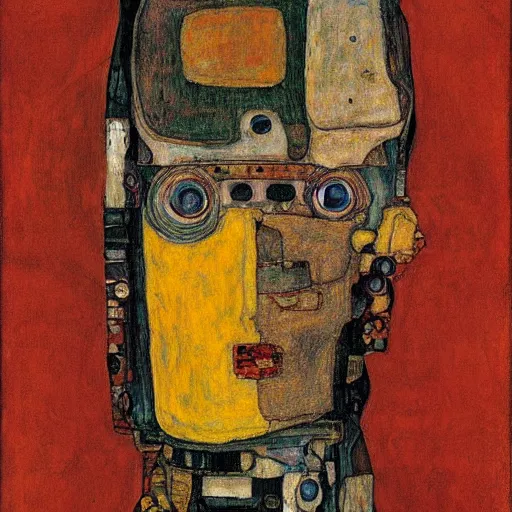 Image similar to portrait of a robot by egon schiele