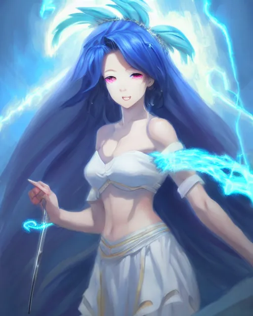 Image similar to character concept art of ssunbiki as an anime thunderstormy cloud goddess of lightning | | cute - fine - face, pretty face, realistic shaded perfect face, fine details by stanley artgerm lau, wlop, rossdraws, james jean, andrei riabovitchev, marc simonetti, and sakimichan, tranding on artstation