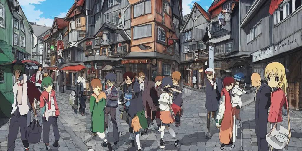 Image similar to anime Highly detailed street life in stavanger by noon, strong atmosphere by Studio ghibli