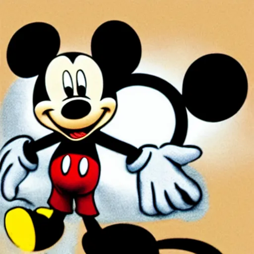 Image similar to Mickey Mouse smoking a big joint. He's stoned. His eyes are bloodshot.