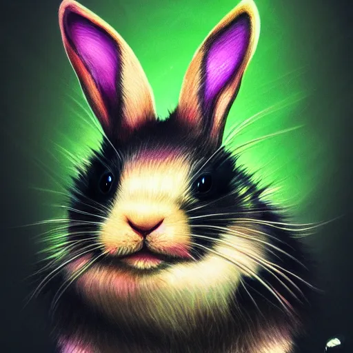Image similar to fantasy cute black rabbit portrait, colorful background, fantasy art, concept, art, computer art, high detail, 4 k