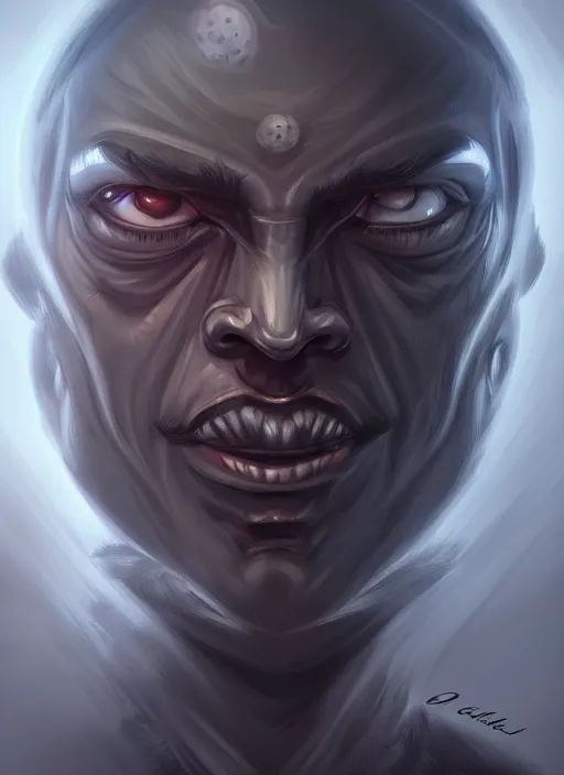 Image similar to portrait epic of dajjal. highly detailed, digital painting, concept art, smooth, sharp focus, illustration, art by creaturecollege