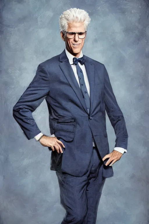 Image similar to a painting of ted danson in the good place, art by robin eley