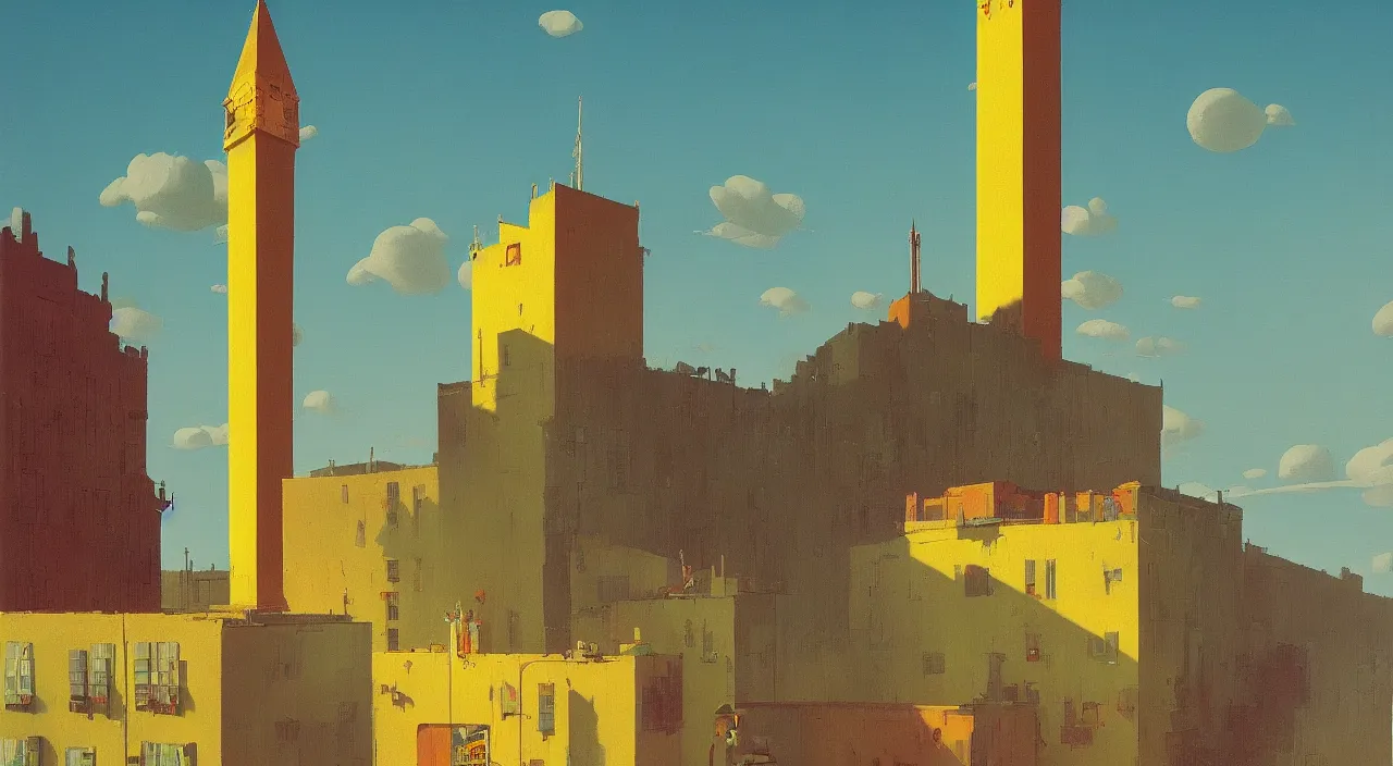 Image similar to single flooded simple golden tower, very coherent and colorful high contrast!! masterpiece by rene magritte simon stalenhag carl spitzweg syd mead norman rockwell edward hopper james gilleard, surrealism!, minimalist, dark shadows, sunny day, hard lighting