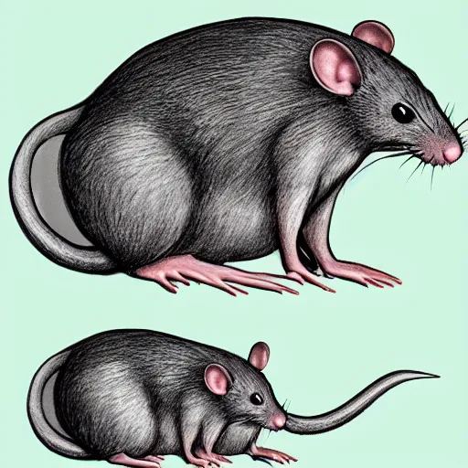 Image similar to a rat in profile with a big tail and big front teeth, concept art