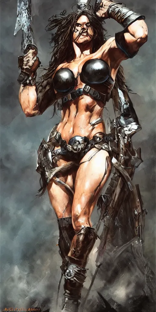 Image similar to Simon Bisley female warrior, artstation