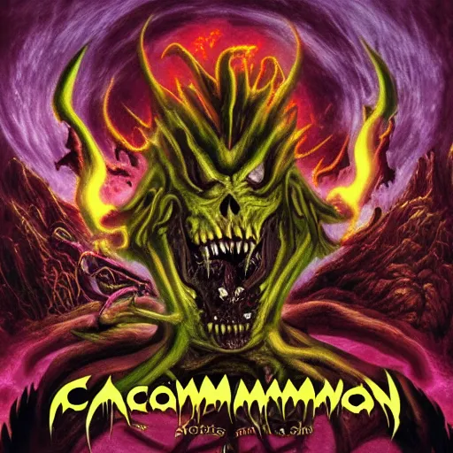Prompt: Cacodemon death metal cover art