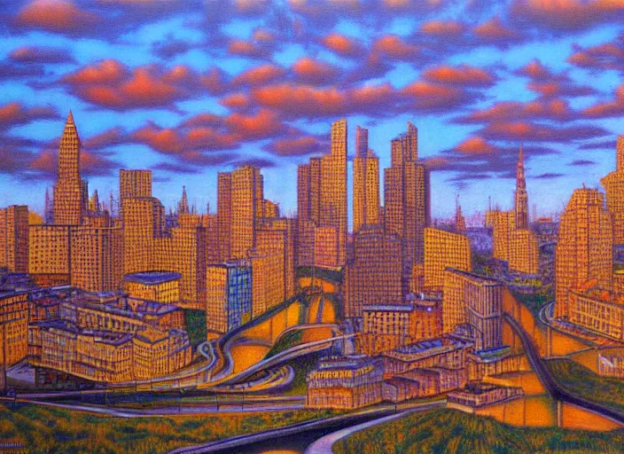 Prompt: a stone age cityscape by vladimir tretchikoff