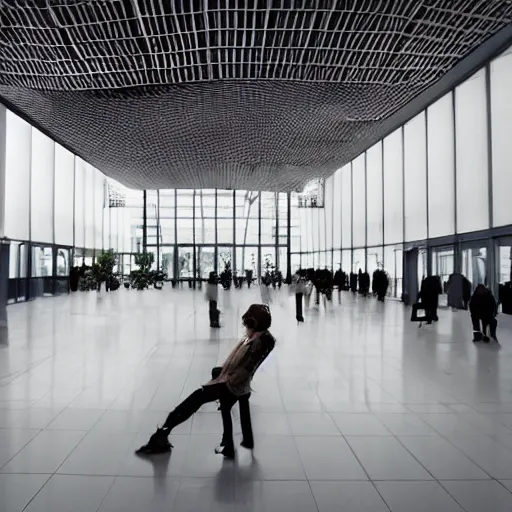 Image similar to mysterious photograph of people levitating in a large atrium