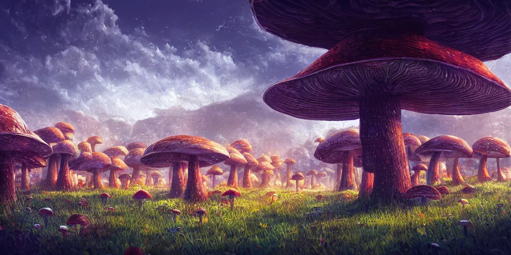 Prompt: mushroom village by max hay, intricate, detailed, photorealistic imagery, artstation render inspired by alena aenami 8 k