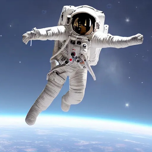 Image similar to real photo of an Among Us astronaut floating through space, realistic, hyper detailed, unreal, 8k