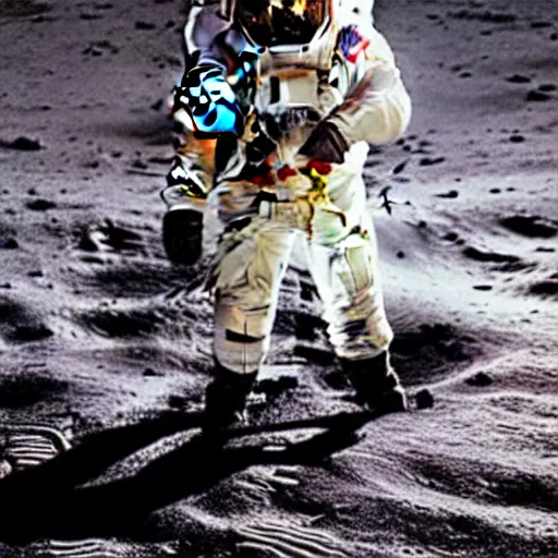 Prompt: astronaut hand - standing on the surface of the moon