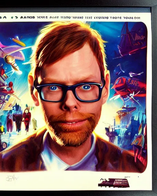 Image similar to stephen merchant, airbrush, drew struzan illustration art, key art, movie poster