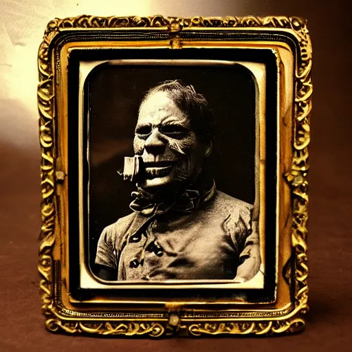 Image similar to 19 century steam punk industrialist orc highly focused detailed daguerreotype photo