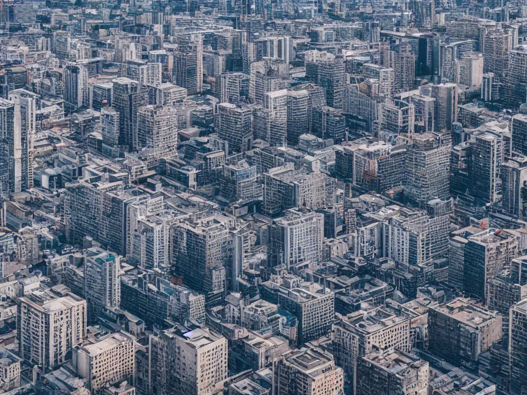 Image similar to drone view of a city, Brutalist architecture 4k
