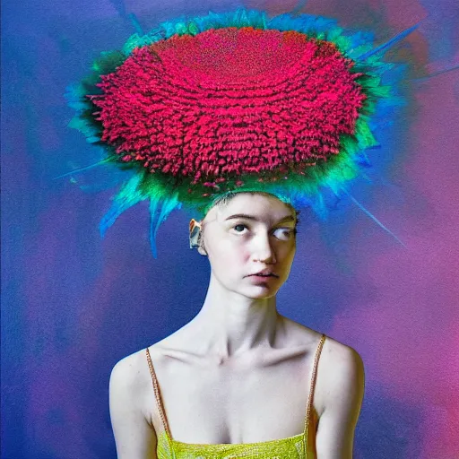 Image similar to huge flower as head, woman standing in a luxury apartment, surreal photography, dramatic light, impressionist painting, digital painting, artstation, georgia o'keeffe